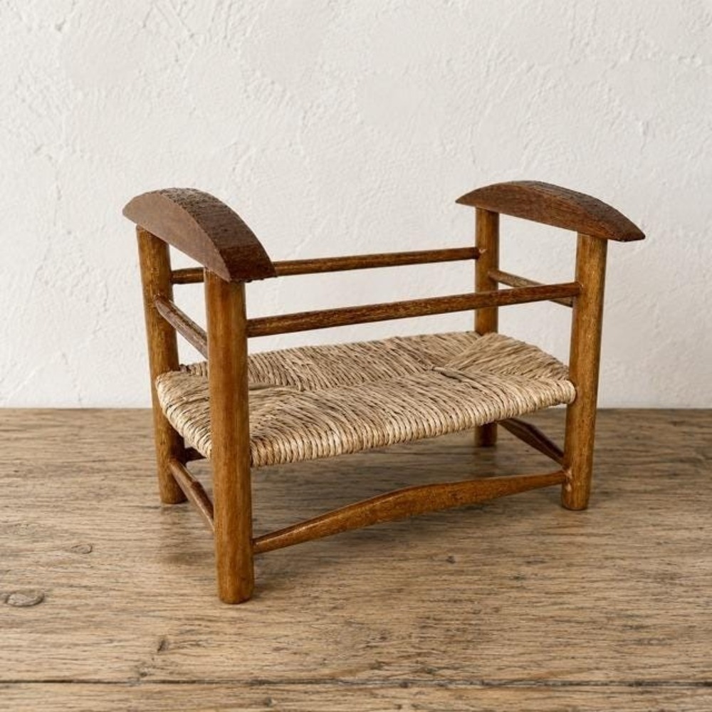Vintage Wooden Rush Seat Doll Bed Planter Stand Farmhouse Decor